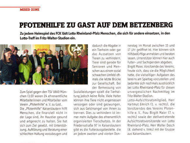 Artikel Stadionmagazin des FCK vom 05.05.2017