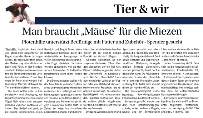 Artikel Wochenblatt vom 26.02.2014